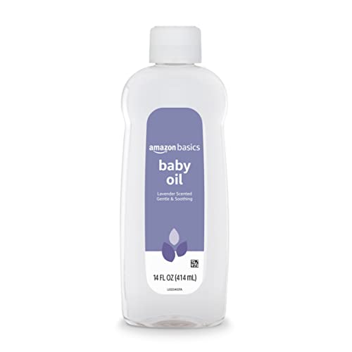 AMAZON BASICS BABY OIL, SOOTHING LAVENDER SCENTED, PREVENTS MOISTURE LOSS, DRY SKIN RELIEF, 14 FL OZ, 4-PACK (PREVIOUSLY SOLIMO)