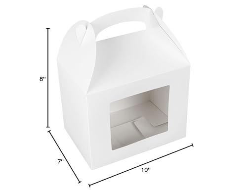 Bio Tek 10 x 7 x 8 Inch Gable Boxes For Party Favors, 25 Attractive Gift Boxes - Clear PET Window, With Built-In Handle, White Paper Barn Boxes, Greaseproof, For Parties by Restaurantware - Used condition - US$20.45