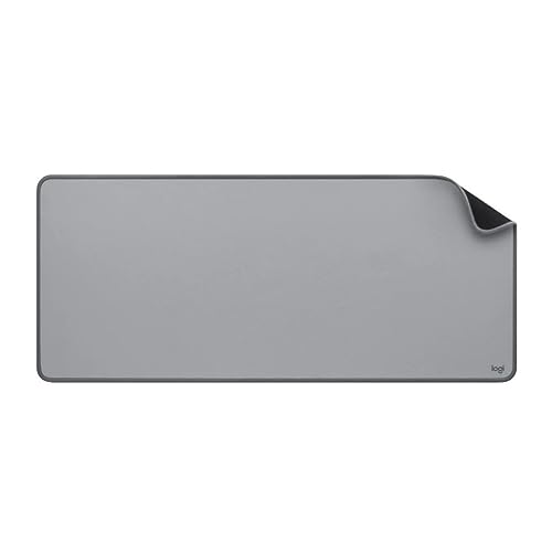 Logitech Desk Mat - Studio Series, Multifunctional Large Desk Pad, Extended Mouse Mat, Office Desk Protector with Anti-slip Base, Spill-resistant Durable Design, in Mid-Grey
