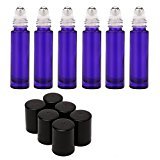 Mavogel 10ml Roll on Glass Bottle- Set of 6 for Essential Oil - Empty Aromatherapy Essential Oils, Perfume Bottles - Refillable Slim with Metal Ball and Black Plastic Lid,Voilet Colored
