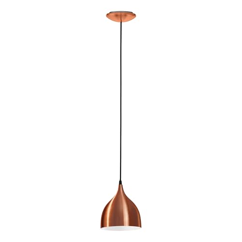 EGLO Pendelleuchte Coretto, 1 flammige Hängelampe, Hängeleuchte aus Metall in gebürstetem Kupfer, Esstischlampe, Wohnzimmerlampe hängend mit E27 Fassung, Ø 17 cm