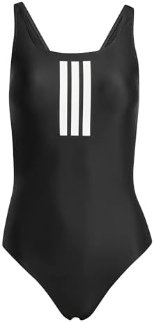 Fato de banho feminino 3 riscas V-Back, preto/branco, 38