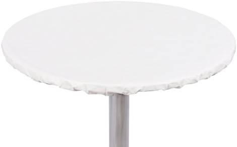 Yourtablecloth Heavy Duty Vinyl Round Fitted Tablecloth (Table Cover) with Flannel Backing Vibrant Colors Elasticized Tablecloth Great for Indoor and Outdoor Dining and Playing Cards 54โ White