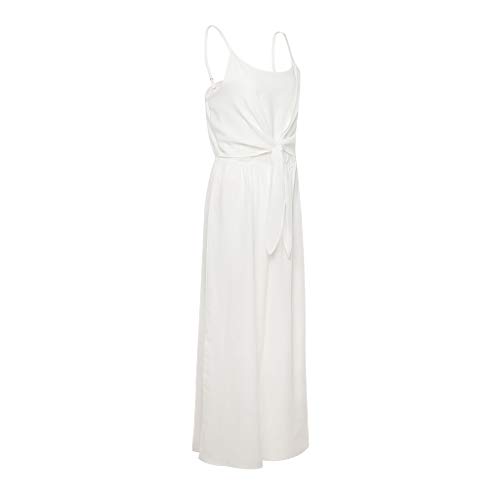 Women's Casual Jumpsuit Romper, Knot Front Spaghetti Strap Sleeveless Wide Leg Long Pant Playsuit White