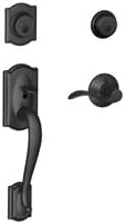 Schlage F62-CAM-622-ACC Matte Black Camelot Double Cylinder Handleset with Accent Lever