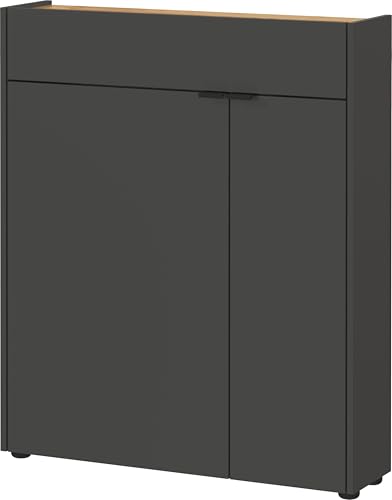 Germania Shoe cabinet 1319-549 GW-Ameca, in graphite/Navarra oak finish, with soft-close doors, 83 x 99 x 22 cm (WxHxD)
