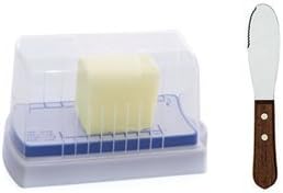 Butter Keeper Dish With Measurements, Refrigerator Air Tight Saver Locking Lid Cover, Plastic Tupperware Wide Crock Clear Best Plate Tray + Spreading Knife Blade Slicer, Sandwich spreader, Spread Tool