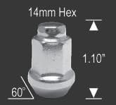 T6 PREMIUM ATV CHROME WHEEL LUG NUTS 14MM HEX 1.10" TALL 10X1.25 MM THREAD PITCH SET OF 16