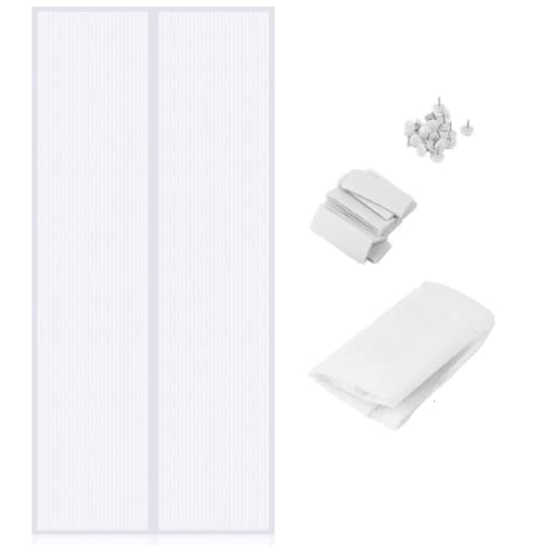 MIFAH Magnetic Magic Door Curtain Mesh Protection Mosquito Bug Fly Insect Net Screen Magnetic Curtain Screen Door Heavy Duty Mesh Mosquito Fly Bug Insect Net (210 x 49.5cm per Panel) (White)