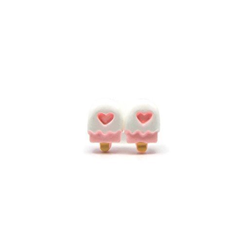 Pink Popsicle Studs, Plastic Post Earrings, Hypoallergenic for Metal Sensitive Ears - Thumbnail 4