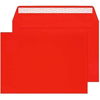 C5 Coloured envelopes for A5 Greeting Cards Christmas Cards Wedding Invitation Crafts 162x229mm- Pack of 12 envelopes (Red Peel and Seal)