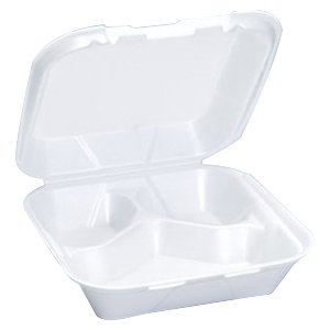 Genpak Quality To Go Snap It 3 Compartment Foam Take Out Medium Food Container Vented White, 8.25" Length x 8" Width x 3" Depth | 200/Case - Thumbnail 2