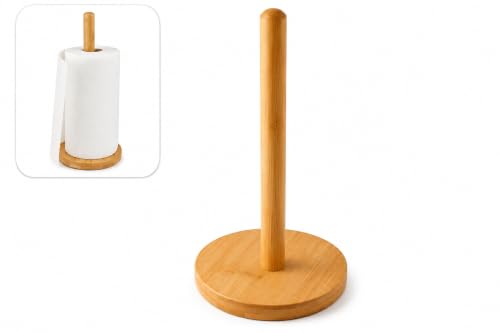 Porta Papel Toalha de Bambu Natural 29 cm Vertical para Cozinha Suporte para Rolo de Papel Toalha Papel Alumínio e Filme PVC Resistente e Multiuso