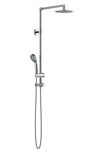 Polaris III Retrofit Rain Shower System, 3-Setting Handheld Shower Combo with Slide Bar, 8" Low Profile Shower Head for Low-Ceiling Bathrooms, 9-Inch Vertical Extension Pipe (Chrome)
