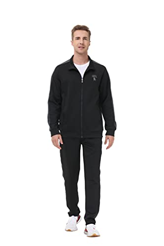November's Chopin Men's Big & Tall Athletic Sports Tracksuits Causal Full Zip Loose Fit Sweatsuit (Black Grey, Small)