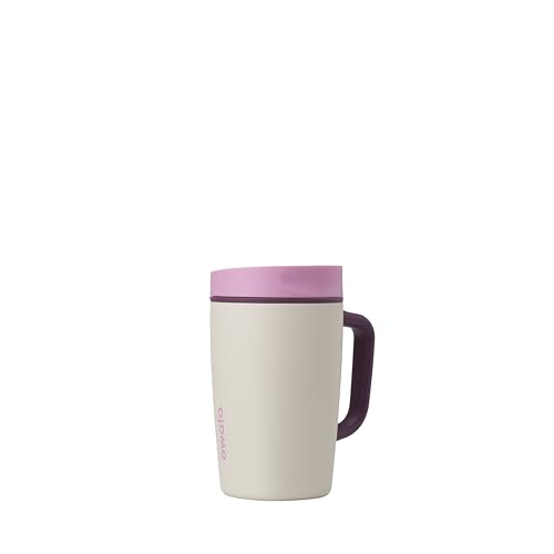 Owala SmoothSip Slider Stainless Steel Insulated Travel Mug, 100% Leak Proof, For Hot and Cold Drinks, Travel Friendly with Sliding Lock Lid, 12oz, BPA Free, Leak Proof, Pink/Tan (Daybreak)