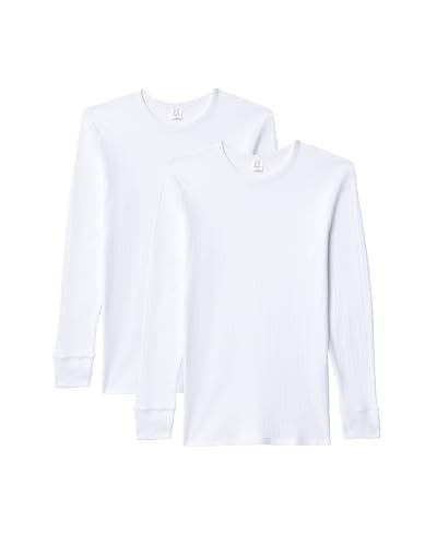 ABANDERADO Pack de 2 Camisetas térmicas de Manga Larga Cuello Redondo Dessus de la Couche de Base, Blanc, Large Homme