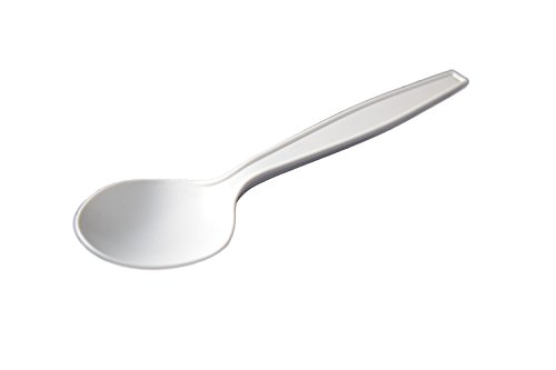 HeloGreen Eco-Friendly Cornstarch 6" Disposable Soup Spoons: Heavyweight Heavy Duty Elegant Alternative To Plastic Spoons, Plasticware Utensils Cutlery for Party Supplies, Wedding - Ivory (50 Set)