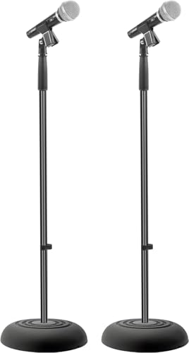 Pyle Mikrofonstaender 2er-Set – Hoehenverstellbare Mikrofonstative 85–152 cm mit runder Metallbasis – Stabil, kompakt & elegant fuer Buehne, Studio, Kinder, Karaoke, Auftritt, Recording & Sprachaufnahmen