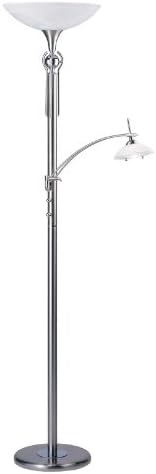 Kendal Lighting TC4030-SN/CH 72-Inch Orb Portable Torchiere Floor Lamp with Reading Light, Satin Nickel and Chrome with Faux Alabaster Glass Shade