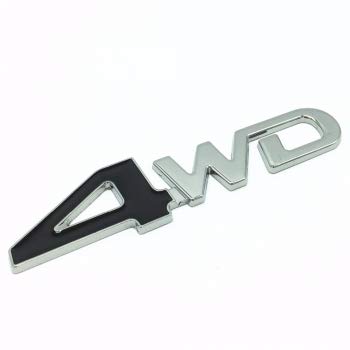 4WD Emblem Logo Schriftzug Schwarz Chrome 3D 9,9cm x 2,5cm Hinten Aufkleber Metall
