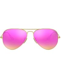 Ray-Ban RB3025 Aviator Classic Flash Mirrored Sunglasses, Matte Gold/Violet Flash, 58 mm