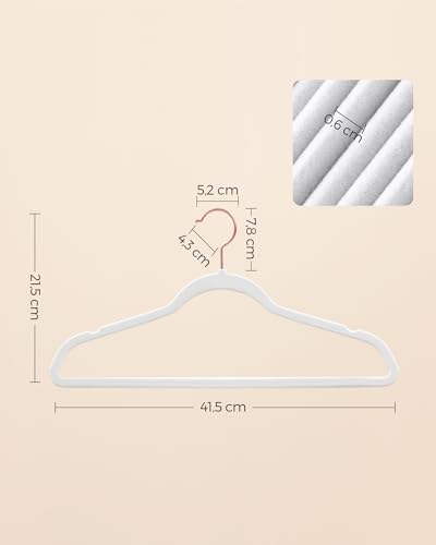 SONGMICS Ganchos de Ropa de Terciopelo 50 PCS, Giratorios de 360° | Para Ropa Fina y Abrigos, Antideslizantes y Ahorradores de Espacio, MCRF026W03