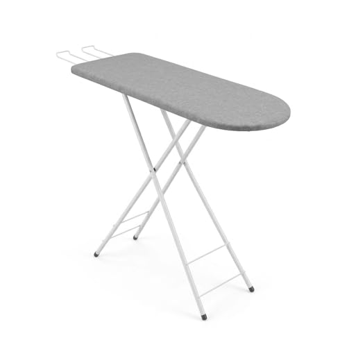 Tabua de Passar Roupa Dobrável com Suporte para Ferro | Estrutura em Aço Reforçado | Tecido Térmico Metalizado | 3 Regulagens de Altura | Mesa de Passar Roupa Portátil Resistente Premium