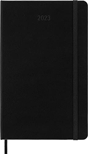 Agenda hebdomadaire Moleskine 2023, en allemand, 12 mois avec mise en page horizontale, couverture rigide, grand format 13 x 21 cm, couleur noire