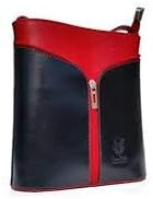 Womens genuine leather cross body bag with zip detail - Black and Red