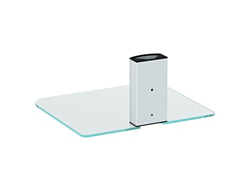 Gold Line DVD Wall Mount Bracket Shelf, 1 x Silver Floating Shelf with Strengthened Tempered Black Glass for DVD Players/Cable Boxes/Games Consoles/TV Accessories (White)