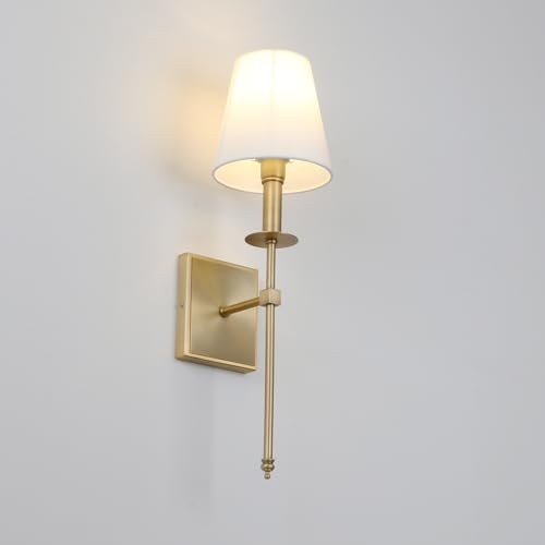 Permo Set of 2 Classic Industrial Wall Sconce with Funnel White Fabric Shade Vintage Vanity Light Modern Wall Light Fixture for Bedroom Living Room Hallway (Antique)
