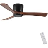 Wood Ceiling Fan No Light Flush Mount,42 In Low Profile Ceiling Fan without light,6-Speed Noiseless DC Motor Reversible,Timer,Remote Control for Bedroom Living Room Outdoor Patio Porch,ETL Listed