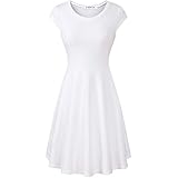 HIKA Women's Casual Elegant A Line Short Cap Sleeve Round Neck Dress (X-Large, White)