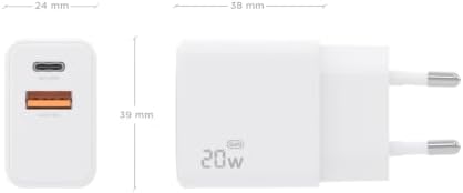GAN Chargeur 20W, 1x USB-C PD3.0, 1x USB-A QC3.0, Blanc
