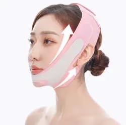 Face Slimming Chin Strap, Double Chin Reducer, Non-Surgical Face Lift band for Women & Men, Skin Tightening & Firming, V-Line Jaw Support Strap, Reusable, Luxury, Pink & Black (Pink)