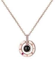 I Love You Necklace 100 Languages Projection on Round Onyx Pendant Loving Memory Collarbone Necklace