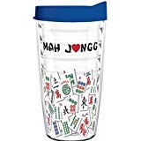 Tumbler 16 oz - Mah Jongg Tile Design Tritan USA Drinkware (Blue Lid) - Thumbnail 3