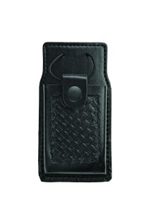 Radio Holder Case with Swivel, Duty Belt Loop, Strong & Sturdy, Leather, Medium, Black Snap, Approx Size: 6 x 2.5", Basket Weave - Police, Sheriff, CHP, Security, State Trooper - Sold by Uniform World