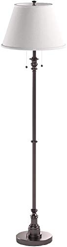 Kenroy Home Floor Lamp with Bronze Finish, Dual On/Off Pull Chains, 60 Inch Height, White Natural Linen Shade