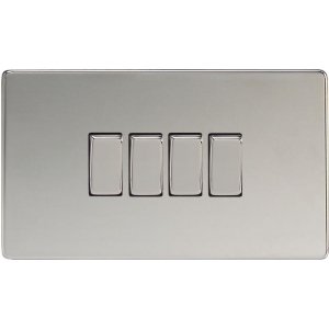 XDC9S - Varilight - Flat Plate Screwless - Polished Chrome - 4 Gang 2 Way 10A Light Switch