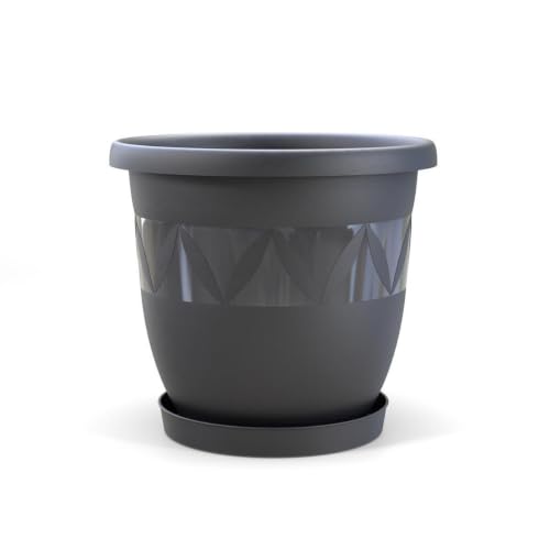 Plastard Blumentopf Ø 55 cm mit Untersetzer rund – Anthrazit – Pflanzkübel