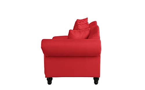 Sofamania Large Classic Velvet Fabric Living Room Chaise Lounge with Nailhead Trim (Red) - Thumbnail 3