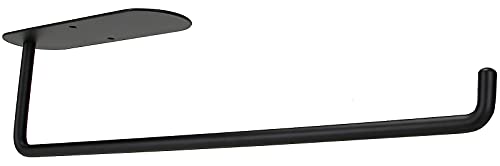 Paper Towel Holder Wall Mount Under Cabinet, Durable Adhesive or Drilling for 13 Inch Long Paper Towels Rolls, for Kitchen and Bathroom, Black
