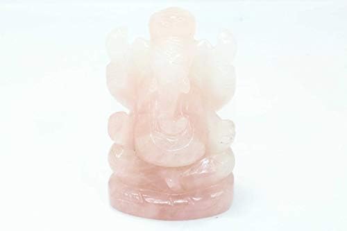 PH Artistic Handmade Natural Pink Rose Quartz Stone God Ganesha Decorative Statue Idol 3.9'