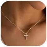 Turandoss Gold Cross Necklace for Women Trendy - Dainty 14K Gold Plated Cubic Zirconia Cross Pendant Necklace Christian Gifts for Women