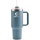 Flexthom Stainless Steel Vacuum Insulated Tumbler with Lid and Straw | 40oz Reusable Travel Mug for Water, Iced Tea, Coffee, and More | (Cyan)