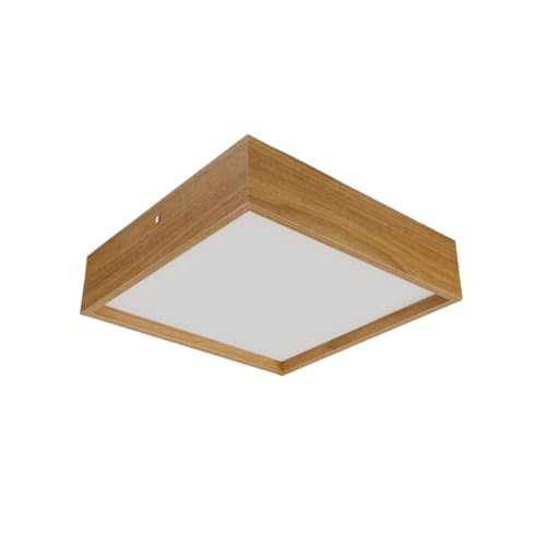 Luminária de Madeira Plafon Teto Quadrado Sobrepor 30cm Freijó Acrílico Branco Leitoso para Sala Quarto Cozinha