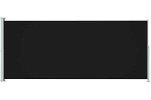 vidaXL Black Patio Retractable Side Awning - UV, Water- Fabric Material, Secure Steel Base Construction, Ideal for Terrace, Patio or Balcony, Easy to Operate Retractable Design