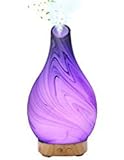 Aromatherapy Essential Oil Diffuser, Oblong-HK Glass Diffuser Vase Marble Pattern Cool Mist Humidifier, Whisper-Quiet, Waterless Auto Shut-off and 7 Color LEDs for Birthday gift, Home, Yoga